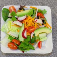 Guardado'S Salad · Spicy. Mixed field greens and romaine with carrot, radish, red onion, tomato, avocado with b...