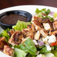 Chopped Chicken · Chopped romaine, grilled chicken, sundried tomatoes, artichokes, red onion, olives, feta che...