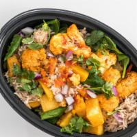 Aloo Gobi Bowl · Vegan, vegetarian. Potatoes & cauliflower flavored with ginger, garlic, turmeric, chili, & c...