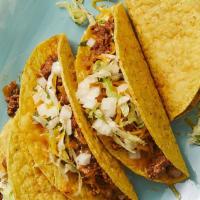 Tacos · Hard or soft corn shell filled with your choice of meat chicken or beef topped with cheese, ...