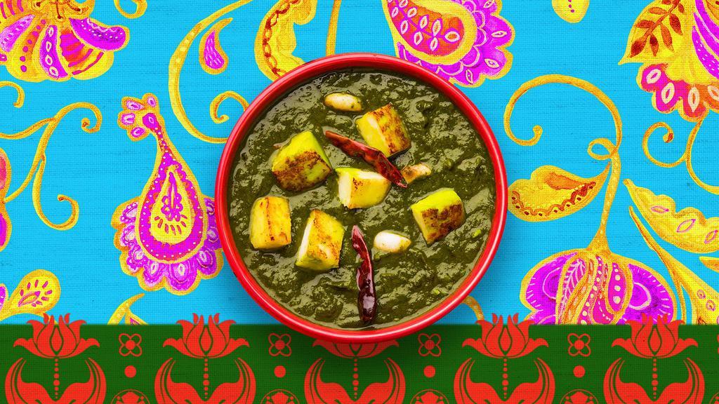 Saag Paneer · Indian paneer cheese cooked with spinach and spices. comes with rice.