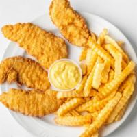 Chicken Tenders · Two pieces chicken tenders with fries.