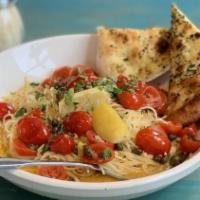 Mediterranean · Capers, Lemon, Grape Tomatoes, Fresh Garlic, Light White Wine-Butter Sauce, Spaghetti