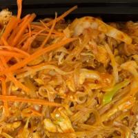 Phad Thai · Favorite rice noodles stir-fried with cabbage, egg, bean sprouts, and scallions garnished wi...
