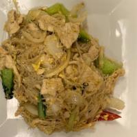 Sen Mee · Thin rice noodles stir-fried with egg, onion, Napa cabbage, bamboo shoots, bok choy, and cel...