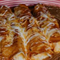 Regular Enchiladas · Three enchiladas served with rice and beans