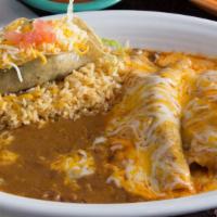 Ranchero Loco · One tamale, enchilada, taco with your choice of protein served with rice and beans.