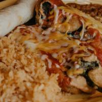 Chile Relleno Dinner · Build t wo large rellenos stuffed with cheese, protein  topped with sauce and shredded chees...