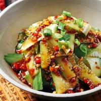 Cubed Cucumber Salad 爽口黄瓜 · (vegan)(spicy) Cucumber with pickled pepper. Zing to the taste bud.
