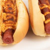 2 D.C. Dogs · 2x 100% beef nathan's hot dogs, on a super soft potato roll. Topped with Mumbo sauce, a spec...