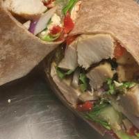Nikko'S Grilled Chix Greek Wrap · Romaine Lettuce, Kalamata Olives, Tomato, Red Onion, Roasted Red Peppers, Cucumbers, Greek D...