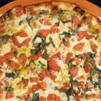 Pesto · White Pizza - Roasted Garlic, Olive Oil, Tomatoes, Basil Pesto --Add chicken $2.95 or Shrimp...