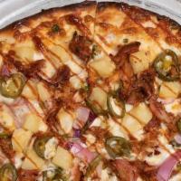 Pineapple Pulled Pork · Pineapple, BBQ Pulled Pork,  Jalapenos, Red Onion, Scallion