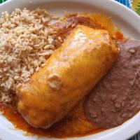 Burrito Jalisco Plate · A burrito filled w/ your choice of meat, lettuce, tomatoes & sour cream toped w/ mexican gra...