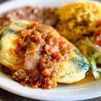 #27 Chile Relleno · 1 Chile Relleno Filled with White Cheese or Beef and Topped with Ranchero Sauce, Accompanied...