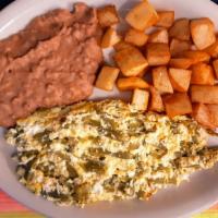 Nopales & Egg Plate · Wild cactus mixed with egg served with beans, potatoes & 2 tortillas