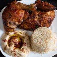 Half Chicken Plate  · Served with hummus, one garlic spread, rice or pickles and two pita bread.