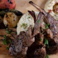 Lamb Chops  · New Zealand (4 pcs) lamb chops, Served with rice, hummus, grilled vegetables and pita bread