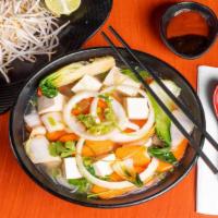 Pho Veggie · House-made veggie broth with rice noodles, bok choy, Napa cabbage, carrot, and tofu. Served ...