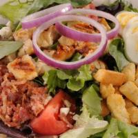 Sam'S Cobb Salad · Grilled chicken, spring mix lettuce, bacon, egg, Roma tomato, red onion, mozzarella cheese a...