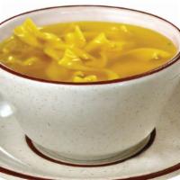 Chicken-Flavored Soup · Soup that is made with chicken, broth, noodles, and vegetables.