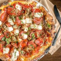 New Yorker · Pepperoni, crumbled wood-fired sausage, homemade wood-fired meatballs, homemade Mozzarella, ...