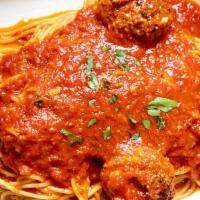 Spaghetti · Meatballs, sausage, meat sauce.