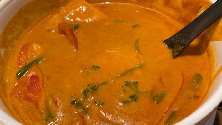 Salmon Panang Curry · Salmon, green beans, bell pepper, peanut, curry paste, coconut milk, kaffir lime leaf.