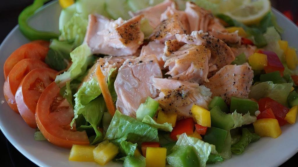Salmon Salad · Fresh grilled salmon with seafood salad