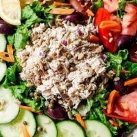 Tuna World Salad · Tuna salad on fresh garden salad