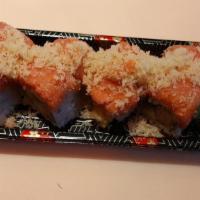 Crunchy Fire Roll* · Shrimp Tempura, Avocado and Masago, Topped with Spicy Tuna, Spicy Sauce, and Crunchy
