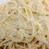 Fettuccini Romano · Sautéed olive oil and garlic in a creamy butter, Parmesan sauce and tossed with fettuccini p...