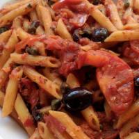 Puttanesca · Penne pasta in a light tomato sauce with fresh tomatoes, kalamata olives, capers, garlic, an...