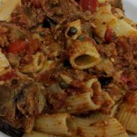 Pasta Siciliana · Olive oil, eggplant, capers, roasted red peppers, and garlic tossed together in a light mari...