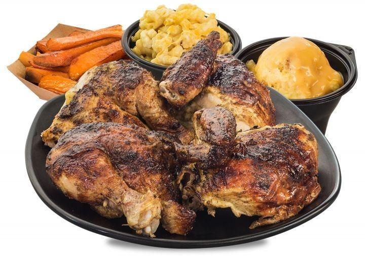 Two Whole Chicken Family Special · Two Peruvian style rotisserie chicken, that's 4 dark meat quarters and 4 white meat quarters.  Served with 6 large sides and 12 sauces.