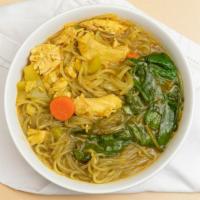 Curry Noodle Soup · Our locally world famous curry soup.  Medium-spicy curry broth, sweet potato noodles, celery...