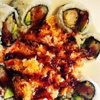 American Dream Roll · Shrimp tempura, eel, avocado roll with crunch crab salad.