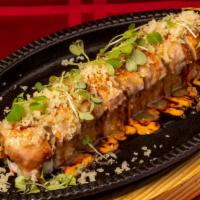 Salmon Baked Roll · California roll topped with salmon (torched).