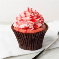 Strawberry Cupcake · Strawberry cake with our signature strawberry buttercream with a dollop of strawberry.