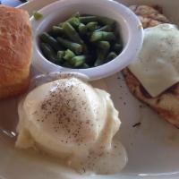 Southern Chicken · Lightly seasoned grilled chicken breast topped with hickory sauce, Canadian bacon, and jack ...