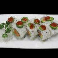 Spicy Salmon Roll · Spicy level one. Spicy salmon, avocado, cucumber, jalapeño, and sesame seeds.