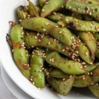 Spicy Edamame · Wok seared, house spicy blend.