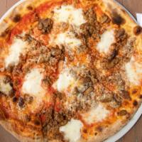 Pizza Salsiccia, Asiago E Porcini (Sausage And Mushroom) · Your choice of pizza crust served with our signature red sauce,  mozzarella (Mozzarella Fior...