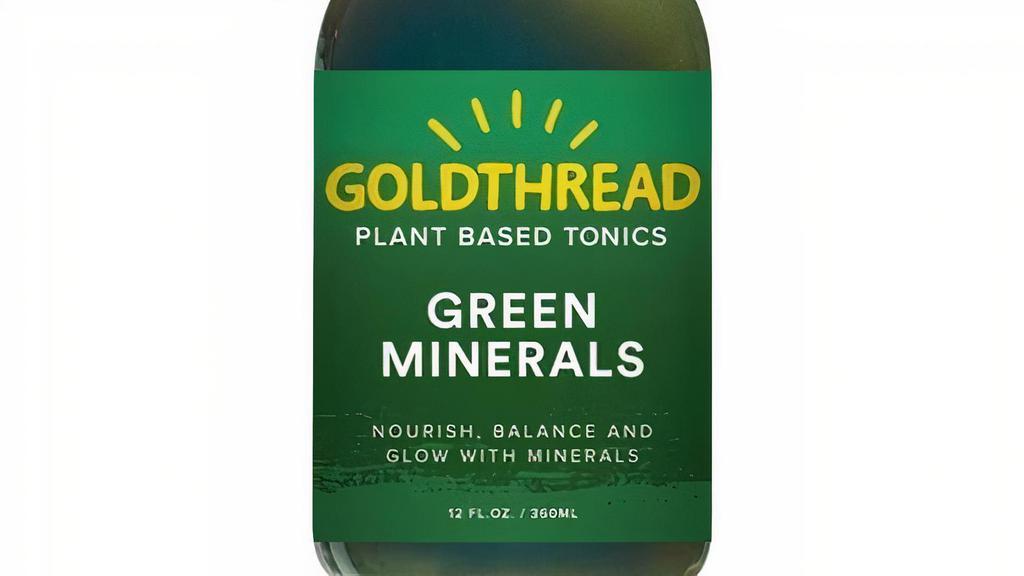 Green Minerals, Herbal Tonic · This infusion of earthen minerals and trace elements is easy to assimilate and formulated to invigorate. When you’re feeling depleted, drink it up and fill your body with the uplifting phosphorescent glow of a mountain meadow in springtime.. Ingredients- . filtered water, lemon*, green mineral propriettary herb blend(nettle*, oats*, alfalfa*,. rosehips*, lemongrass*, linden*, raspberry leaf*, red clover*, horsetail*), maple. syrup*, monk fruit extract*, naturally occuring erythritol, chlorophyll.. organic *