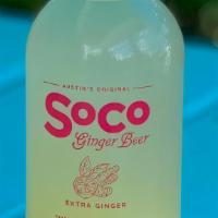 Soco Ginger Beer   Extra Ginger! · Locally made in small batches.. SoCo Ginger Beer.. 16 oz in a glass bottle.. Served cold.