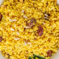 Curry Quinoa Side, Gf · Warm quinoa cooked with curry spices, sunflower seeds, raisins and fresh ginger.. Gluten, so...