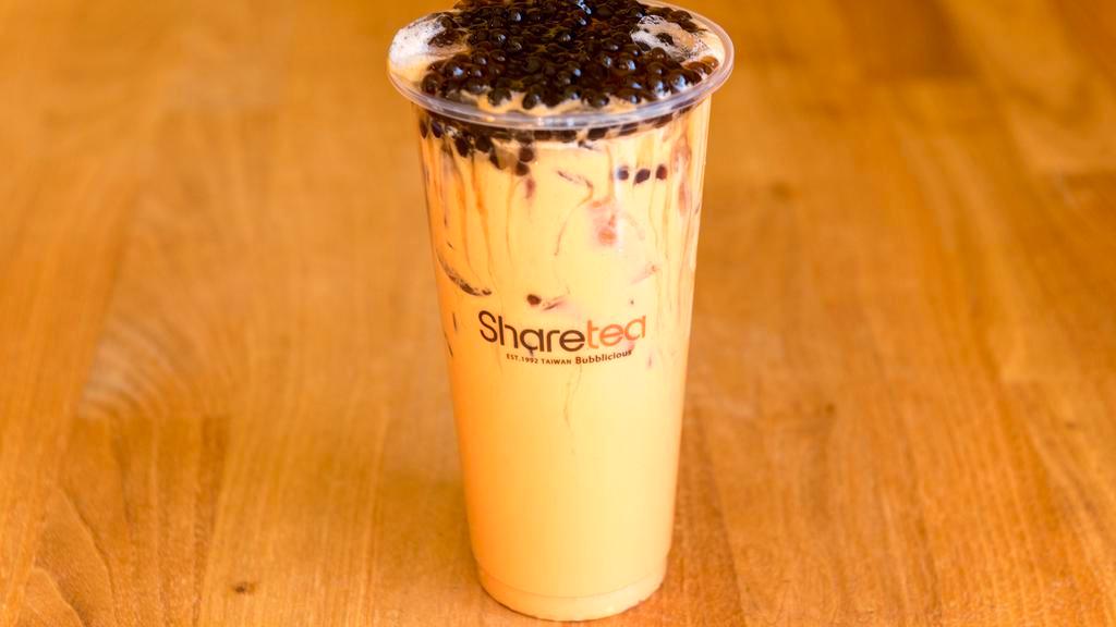 Thai Pearl Milk Tea (Cold) · Ice cold with a creamy taste added by a bit of black tea flavor. The main ingredient is Thai tea powder with boba pearls, this sweet milky drink is refreshing.