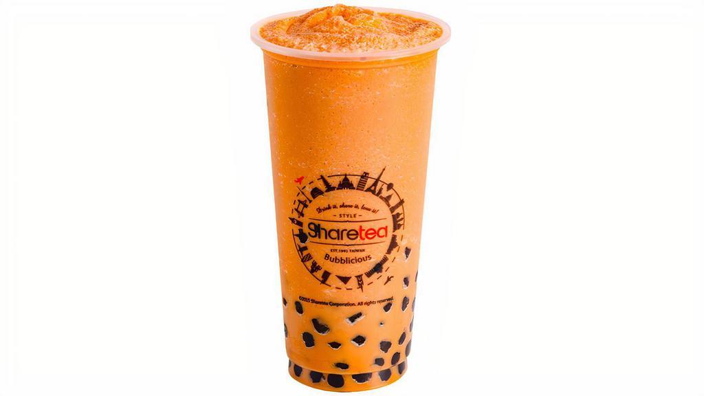 Thai Tea Ice Blended With Pearl · Pearly ice cold drink, the main ingredient is Thai tea powder, added with a creamy taste and a bit of black tea flavor.