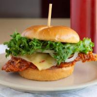 Spicy Chicken Sandwich · Spicy. Breaded chicken breast, dipped in our spicy sauce, pepper Jack cheese, lettuce, tomat...