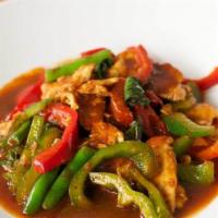 Pad Ka Prow · Medium. Thai sweet basil, peppers, onions, green beans.